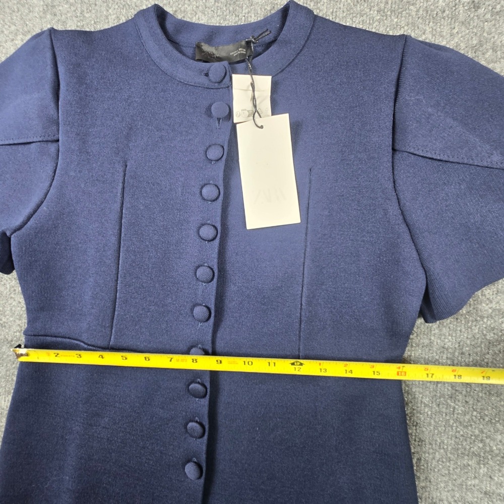 Zara Peplum Top Womens Large Navy Blue NWT Petal Sleeve Button Front Knit - Picture 8 of 8